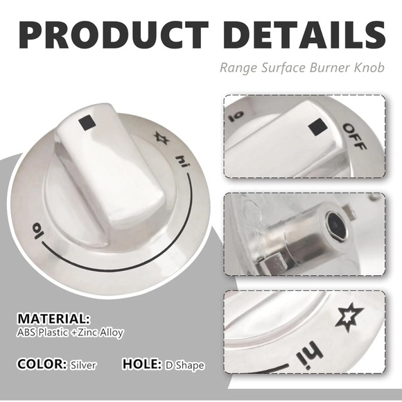 NWOT 318242275 Range Surface Burner Knob Gas Control Assembly Metal 1PC, Silver - Picture 5 of 6